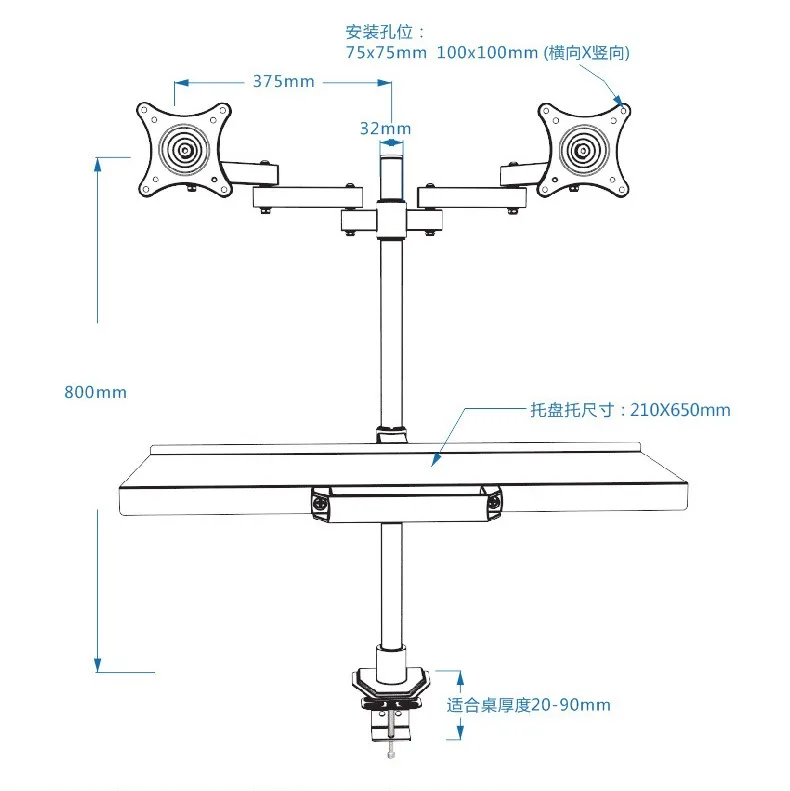 Настольный двойной держатель для ЖК монитора + клавиатуры свободное подъемное
