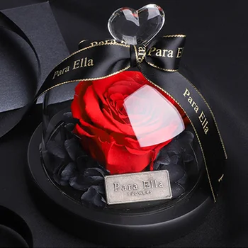 

Valentine's Day Gift Everlasting Flower Ornament Creative Birthday Wedding Romantic Rose Gift Box Preserved Flowers Glass Cover