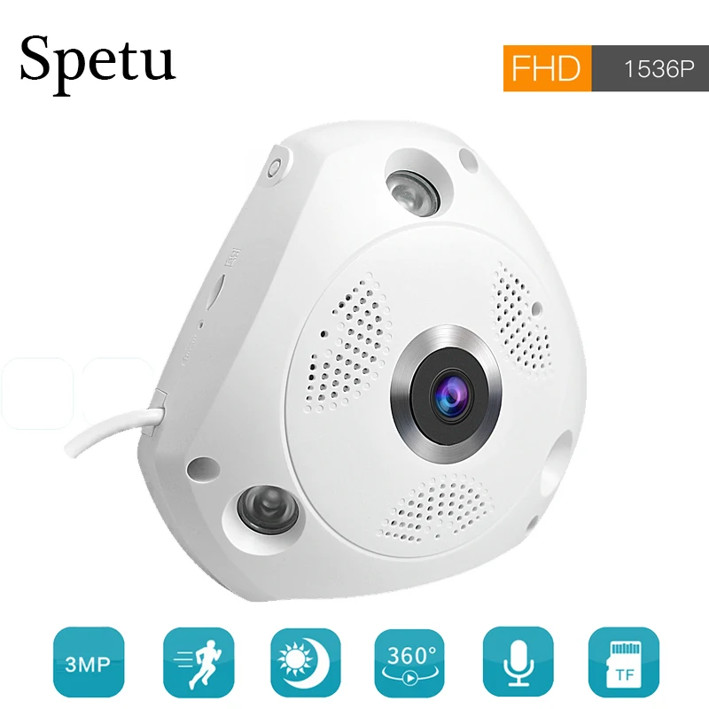 

Spetu 3MP IP Panoramic Wi-fi Camera 360 Degree Camera IP Fisheye 1536P 3D VR Video Network Wireless Video Surveillance Cameras
