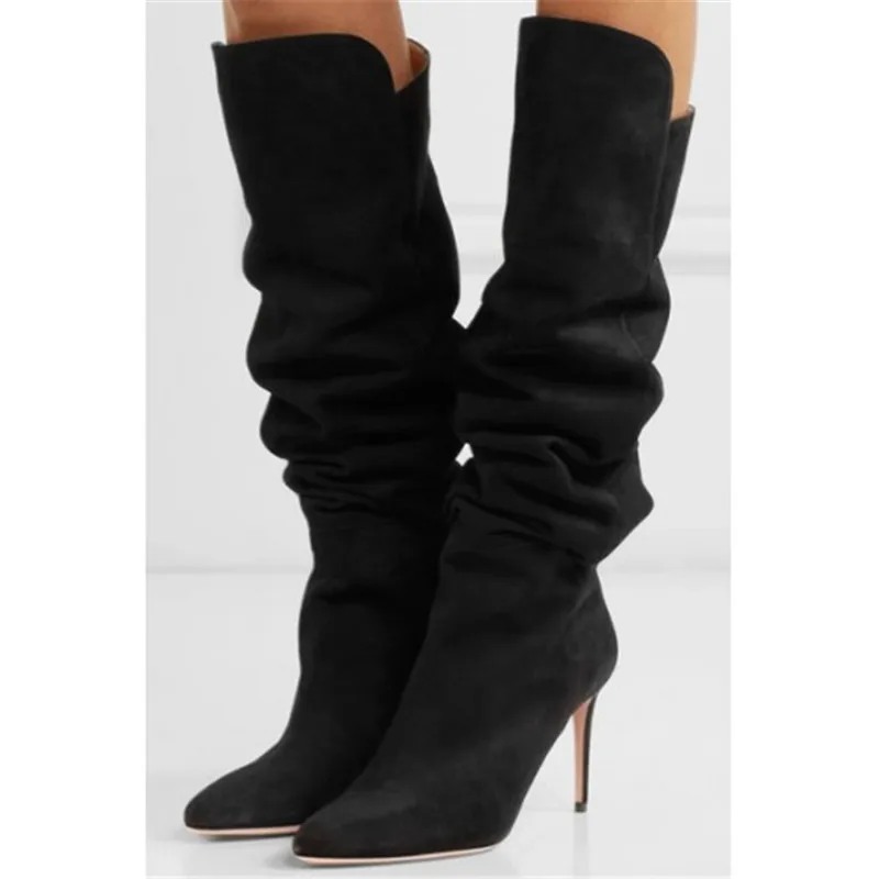 

2019 New Suede Black Zip Over The Knee Boots Thigh High Autumn Winter Boots Design High Heels Dress Shoes Women Plus Size 43