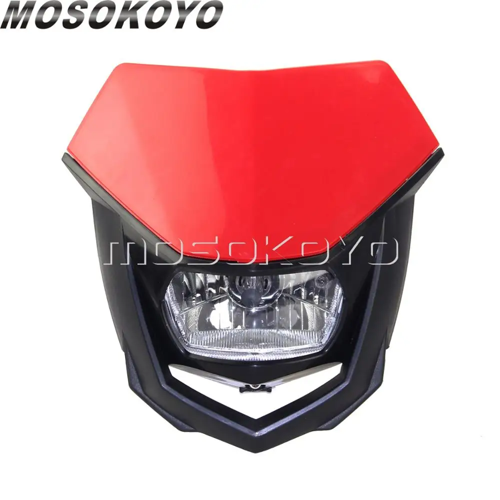 Черный Байк фары для мотокросса H4 головной светильник для Kawasaki KLX450R Yamaha WR450 WR250 TTR KTM SX EXC - Цвет: Красный