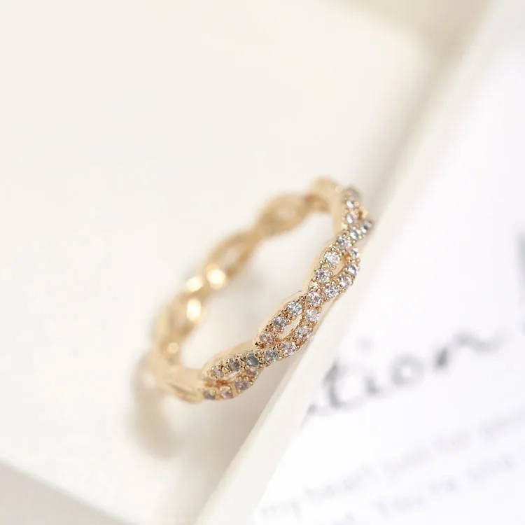 diameter 17mm golden full cz weave ring fadeless alloy fashion jewelry Adjustable rings for women gift