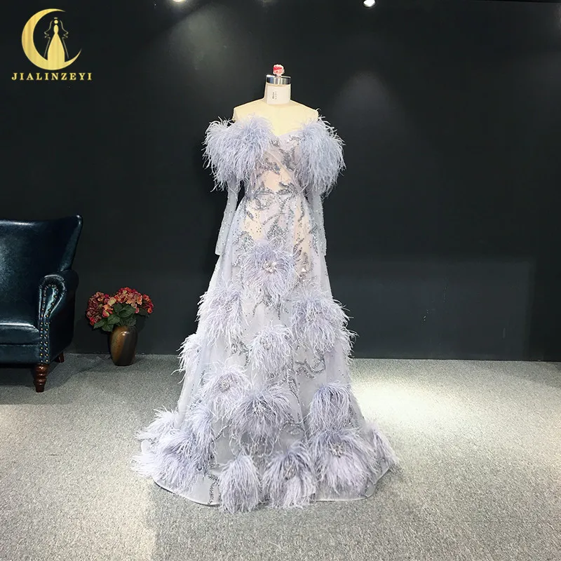 Реальное изображение JIALINZEYI Zuhiar Murad фиолетовые Вечерние платья с длинными