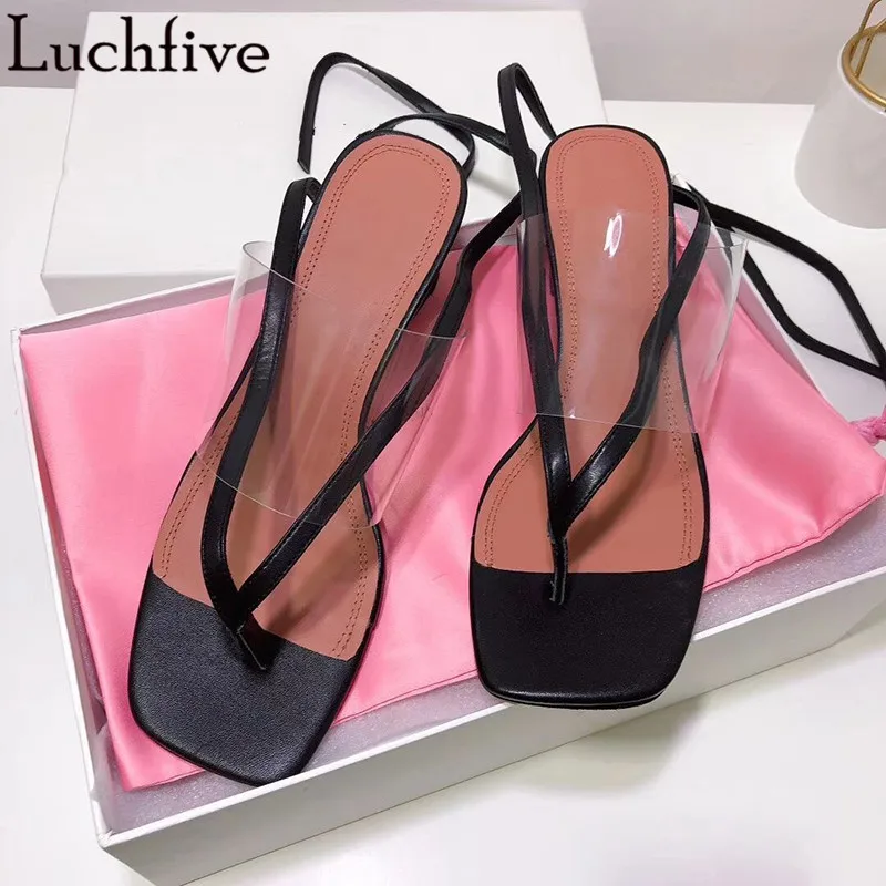 

PVC Clear Split Toe Summer Sandals Strange Heels Lace Up Ladies Shoes Black Sandals For Girls Transparent Buty Damskie Letnie