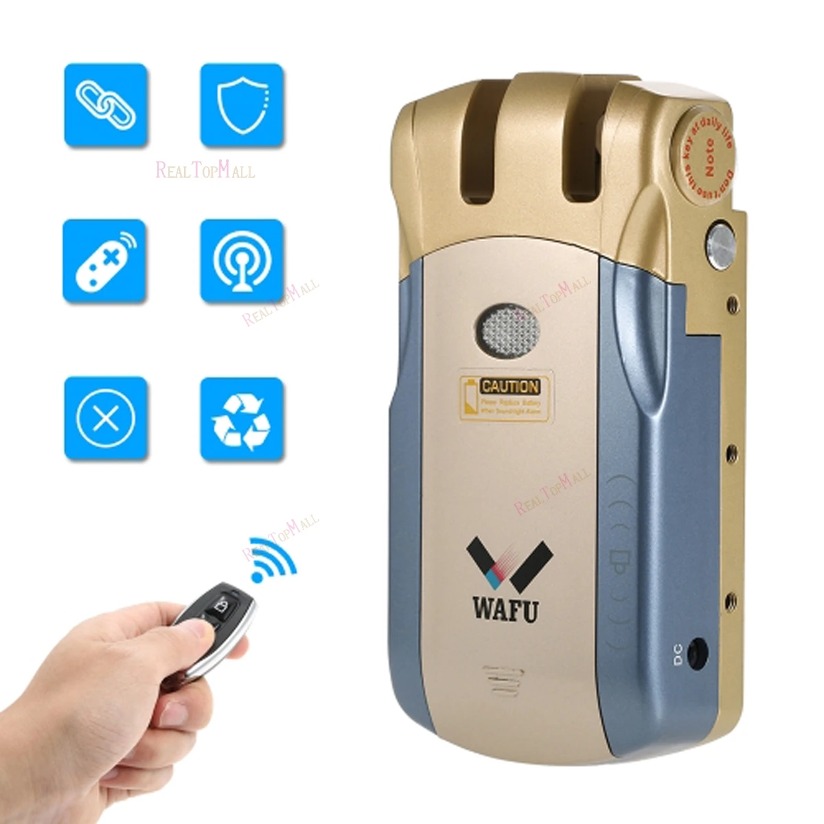

WAFU Wireless Security Invisible Keyless Entry Door Lock Home Smart Remote Control Lock with 4 Remote Keys
