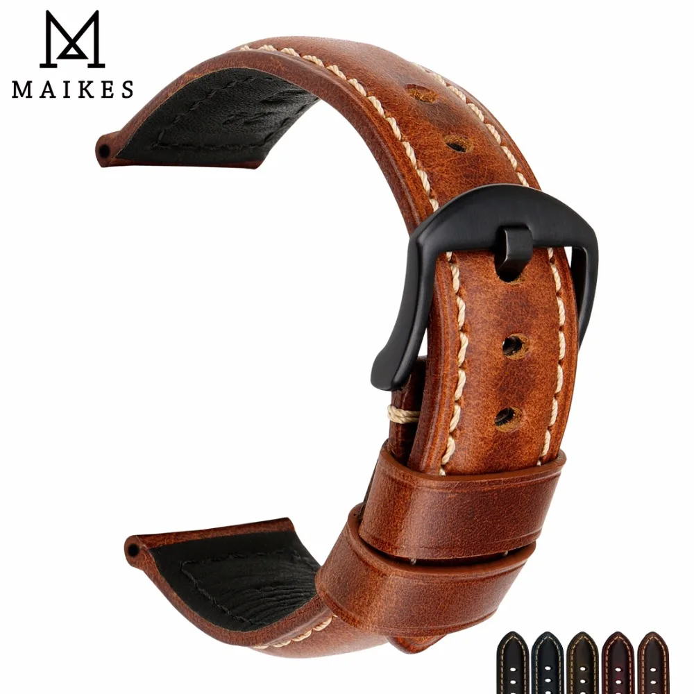 

MAIKES Watch Bands 20mm 22mm 24mm 26mm Vintage Oil Wax Leather Watch Strap Watch Accessories For Panerai Breitling Watchband