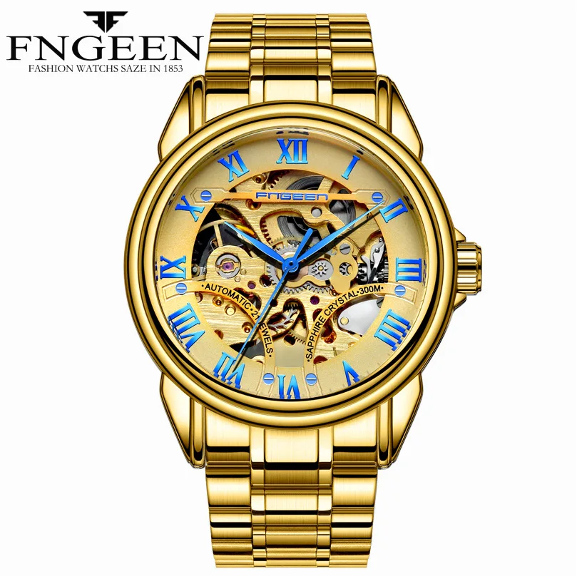 Fashion Hollow Automatic Mechanical Watch Waterproof Leather Belt Men's Gold Watch Business Pointer Couple Watches ZF9776