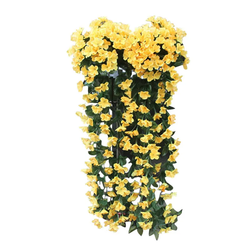  Hanging Flowers Artificial Violet Flower String Wall Wisteria Basket Hanging Garland Vine Flowers Fake Silk Orchid #3A08 (1)