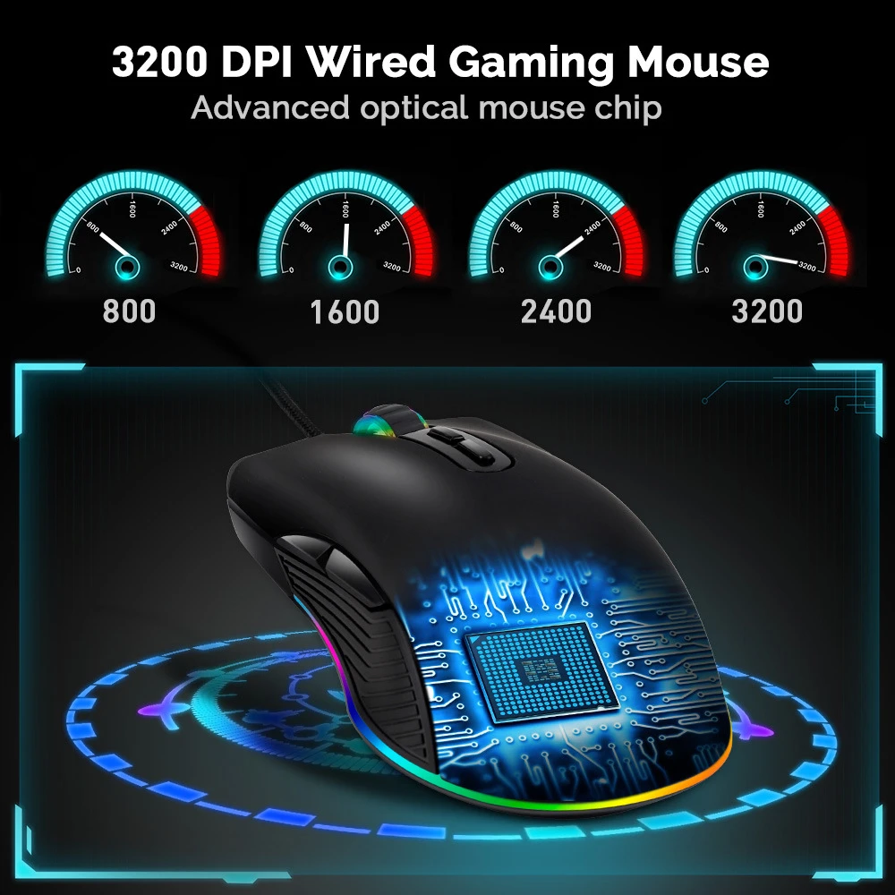 CHUYI проводная USB C игровая мышь RGB светодиодный световой игровой компьютер мыши 3200 dpi 7 кнопок типа C Muase геймер с коврик для мыши для Overwatch