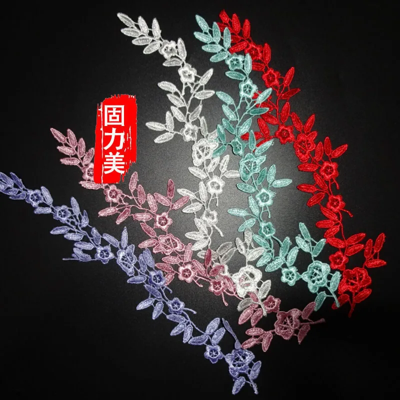 

(20pcs=10 pair) Beautiful Small Flower leaf Embroidery Fabric Patch lace Applique blue green red white pink