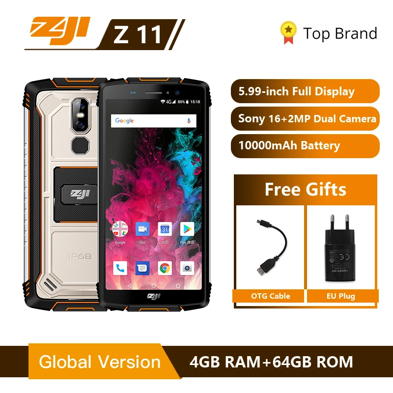 

HOMTOM ZOJI Z11 10000mAh 4GB 64GB 5.99inch Rugged Mobile Phone IP68 Waterproof 18:9 Android 8.1 16MP Face Unlock 4G Smartphone