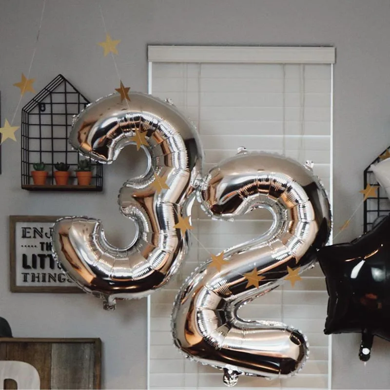16/32inch Rose Gold Silver Number Foil Balloon Birthday Party Decoration Digit Air Ballon Figures Balloons Globos Party Supplies