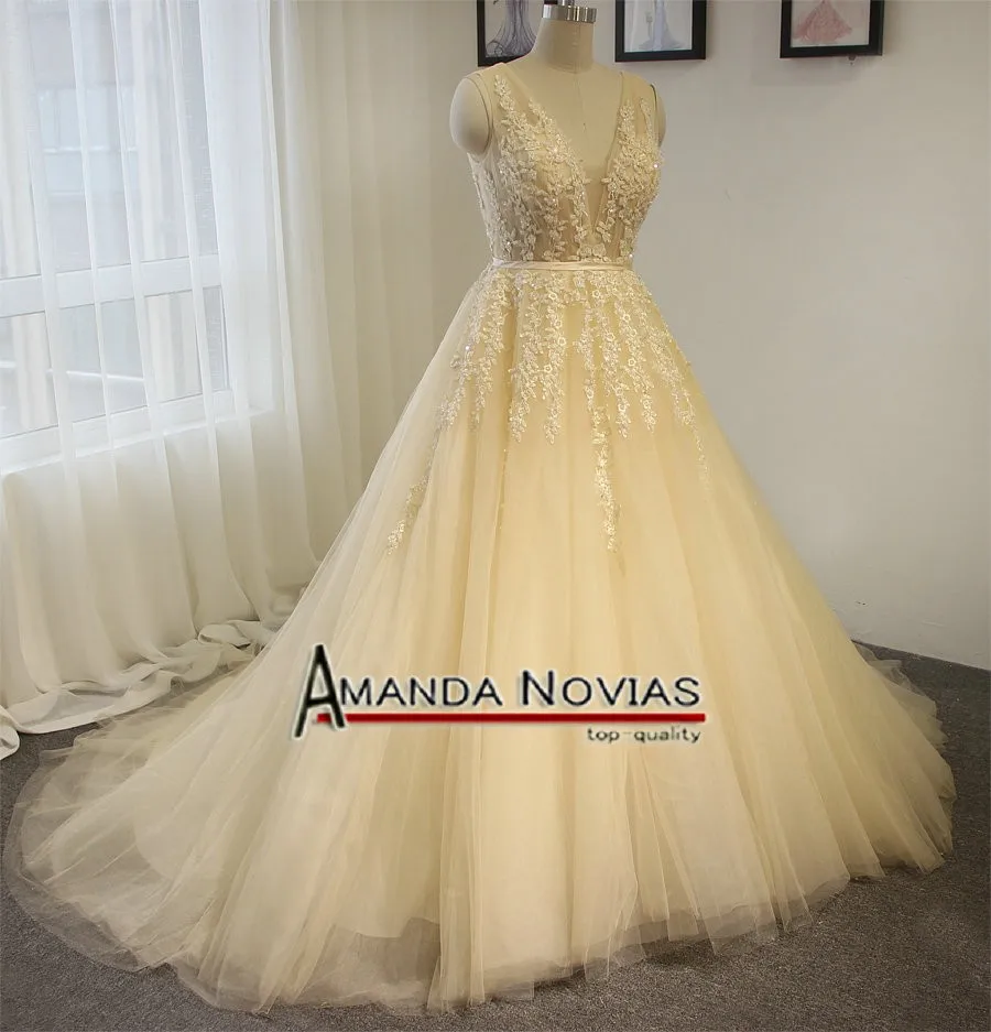 Новое свадебное платье цвета шампанского кружевное сексуальное прозрачное свадебное платье