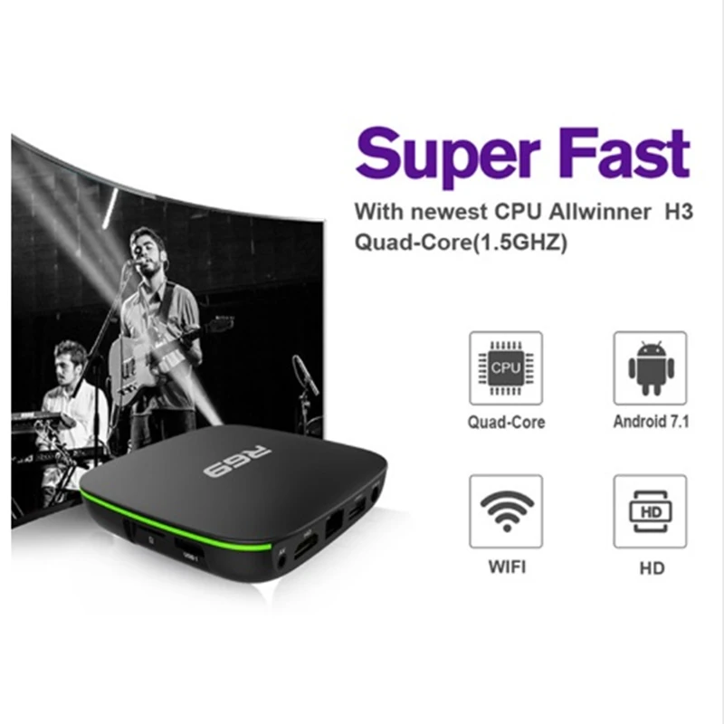 R69 الذكية الروبوت 7.1 التلفزيون مربع 2 GB 16 GB Allwinner H3 رباعية النواة WiFi 2.4 GHz 1G8G مجموعة أعلى مربع 1080 P HD دعم 3D الفيلم مشغل الوسائط