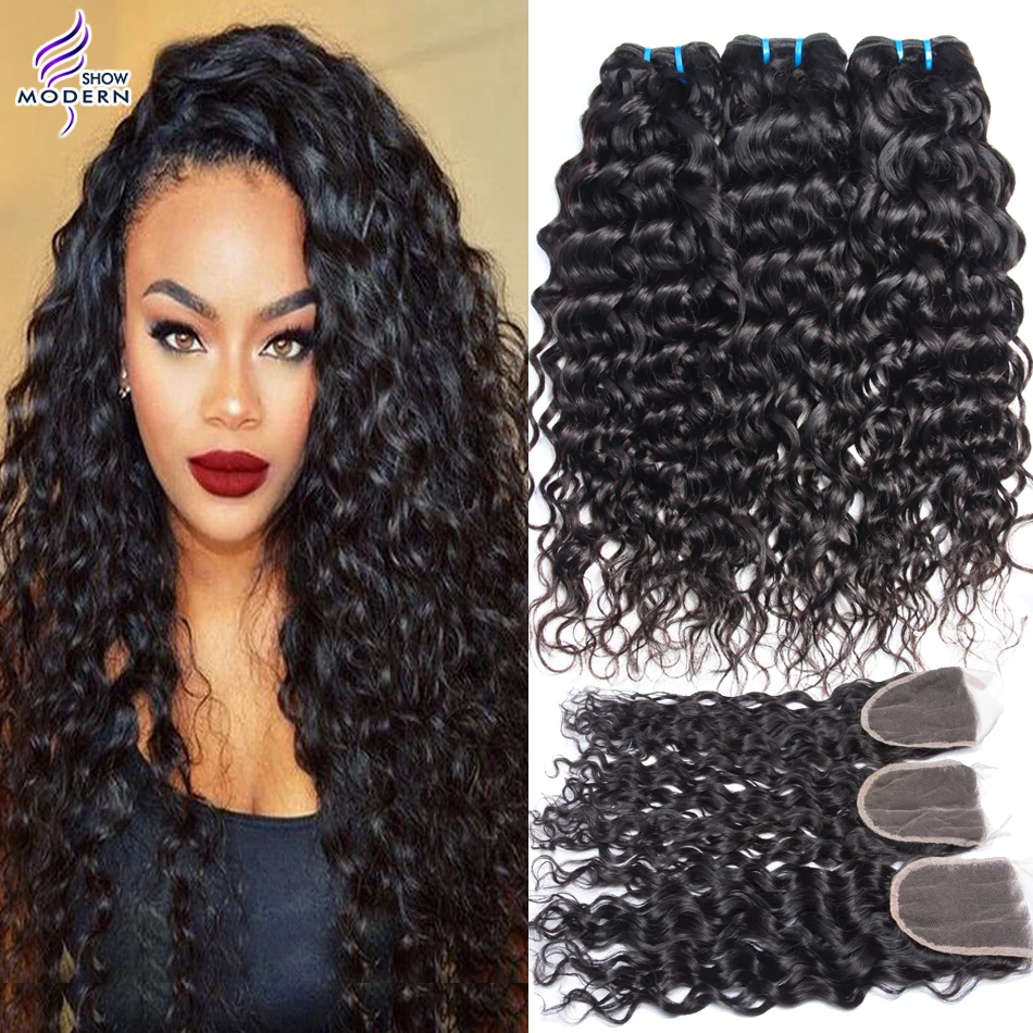 Mink Brazilian Virgin Hair with Closure Wet and Wavy Virgin Brazilian