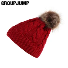 Группа Перейти новые зимние Шапки для Дамская Мода Шерсть теплые Шапки вязаные шапочки Кепки женский Skullies шапочки меховые шапки с бубоном