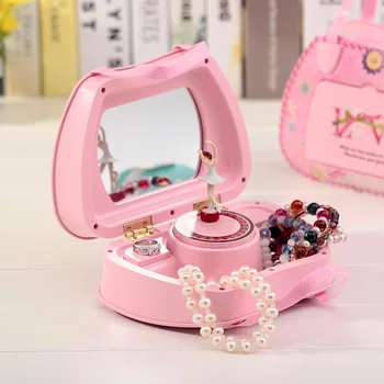 

With Mirror Satchel Sculpt Pink Music Box Jewelry Box Friend Birthday Valentine's Day Gifts Girl Present Lovers Lovely Ornaments