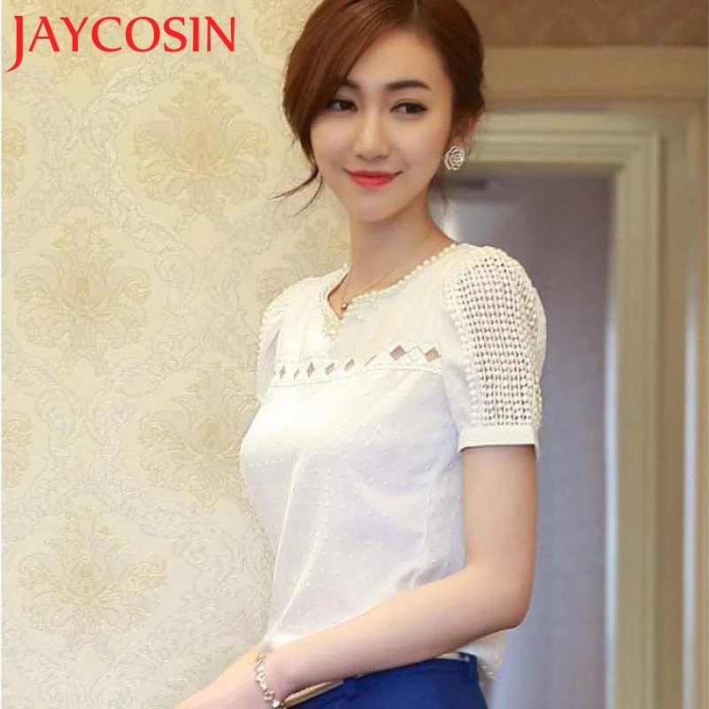2017 Marketing Hot 1 PC Lady Women Lace Short Sleeve Shirt V Neck Doll Chiffon Blouse Tops En Mousseline Drop Shipping 711 |