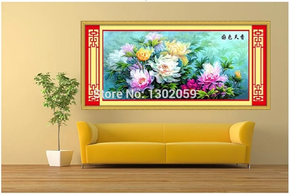 Sale Available National Beauty And Heavenly Fragrance Peony Flower Needlework Embroidery Package Cross Stitch Kit Factory Sale 1