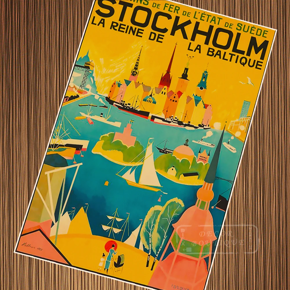 Скандинавский Stockholm View Sweden Scandinavia Tour старинный ретро-постер из путешествия холст