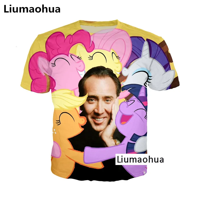

Liumaohua Newest Famous Actor Nicolas Cage My Little Pony T shirt 3D Print Unisex Brand Funny Space Stare at you t-Shirts Tops