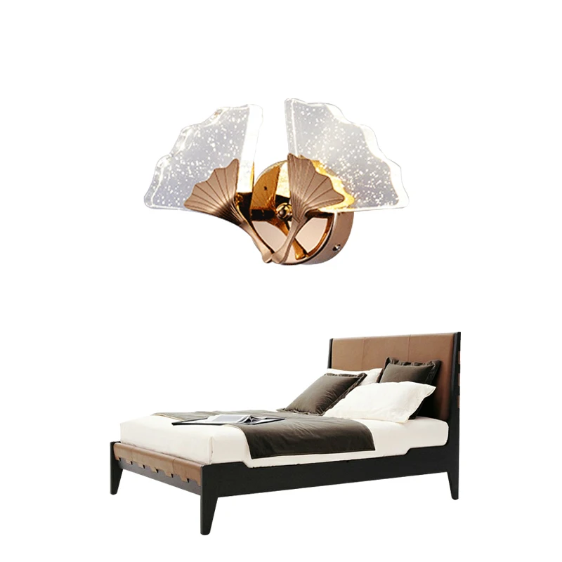 

2019 Modern creative ginkgo shape Wall light For living room Luxury lustre iron LED Wall sconce bedroom Indoor Light Fixtures