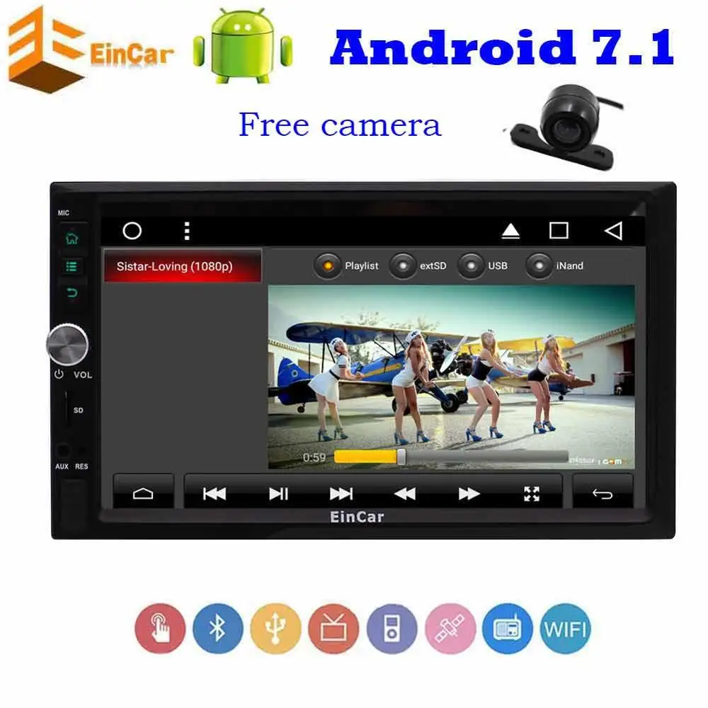 Eincar задняя камера+ четырехъядерный Android7.1 автомобильный стерео gps трекер 2Din головное устройство в тире без DVD плеер gps навигация поддержка 3g/4G