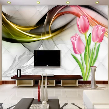 

Custom Wall Cloth Modern 3D Abstract Tulip Flowers Smoke Fog Photo Murals Wallpaper Living Room TV Sofa Home Decor Wall Paper 3D