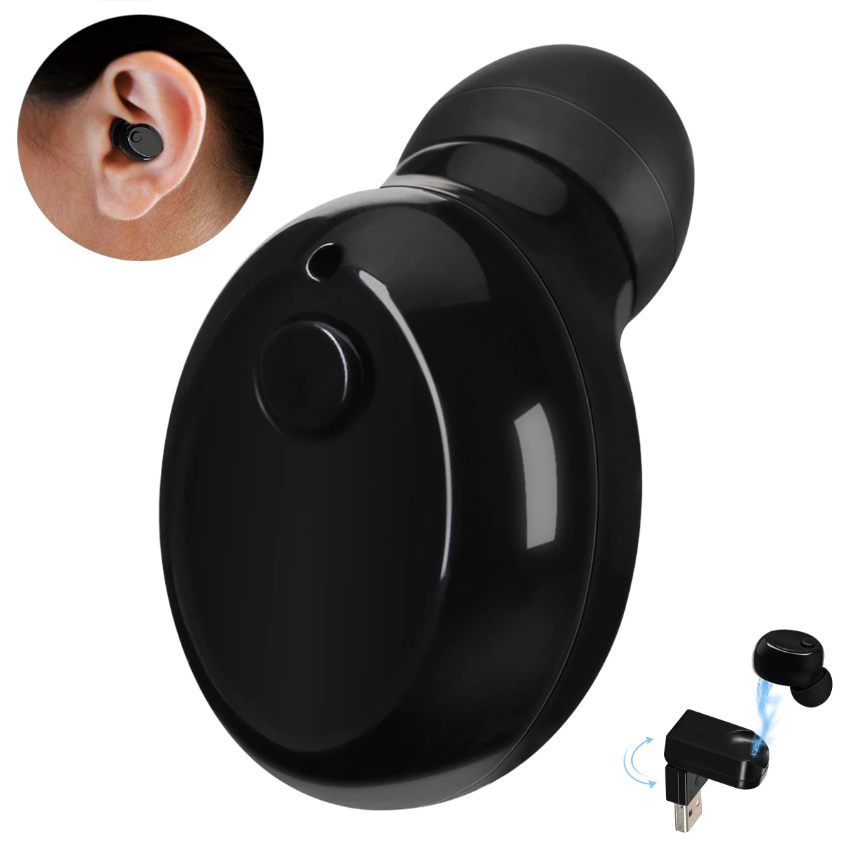 Excelvan Bluetotoh V4.1 Mini Wireless Earbud USB Charger Earbuds with Mic Car Headset