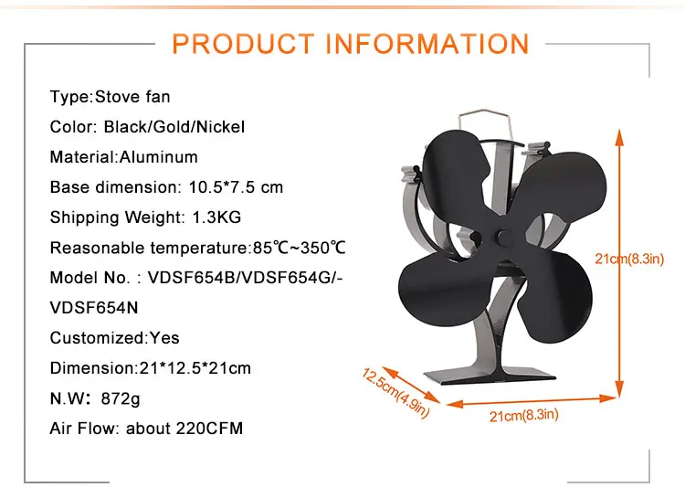 Четырехлистный тепловая мощность вентилятор для камина экологически чистый воздух безвредная печь измеритель температуры вентилятор для камина печи