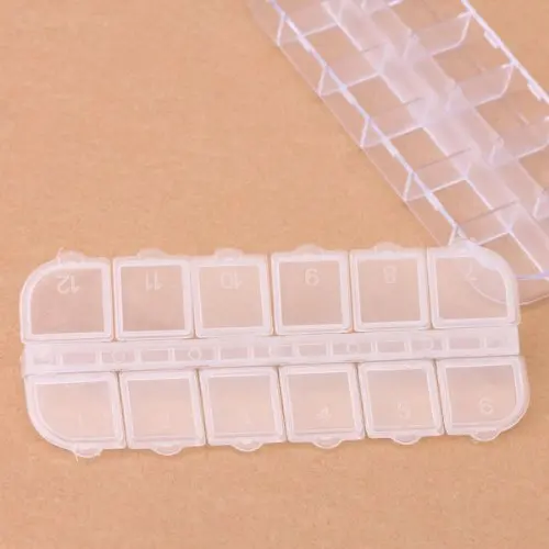 

12-Compartment Empty Storage Case Box for Nail Art Glitter Rhinestones Craft Tool Set