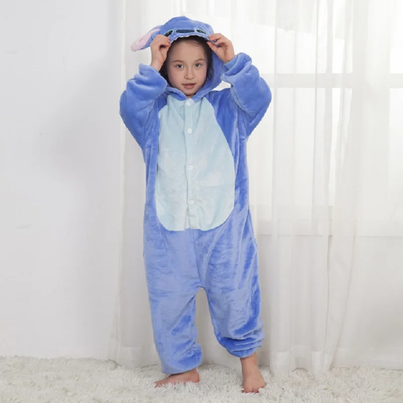 Onesie/детская пижама в виде животных; цвет синий, розовый; одежда для сна для мальчиков и девочек; зимняя фланелевая теплая Рождественская Детская Пижама кигуруми