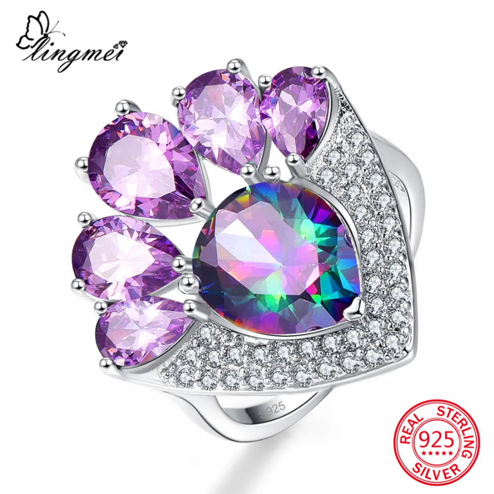 

lingmei New Arrival Lovely Unique Style Multi-Color & Sea Blue CZ 925 Sterling Silver Ring Size 6 7 8 9 Elaborate Cute Jewelry