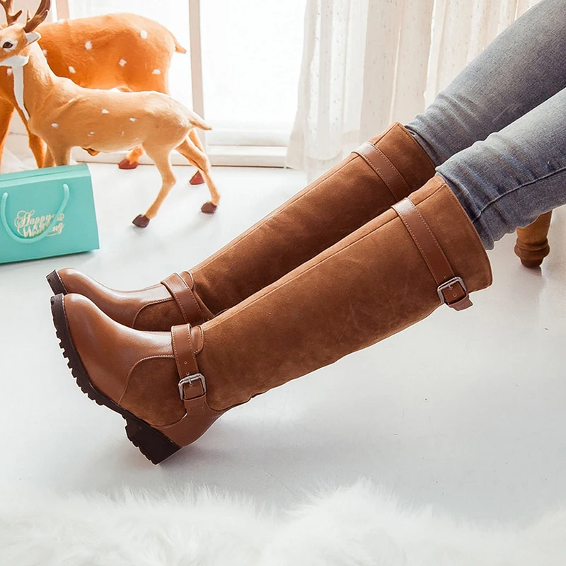 

New Autumn Winter Womens Knee High Calf Biker Sexy Boots Ladies Zip Punk Military Combat Army Boots party Women's Shoes