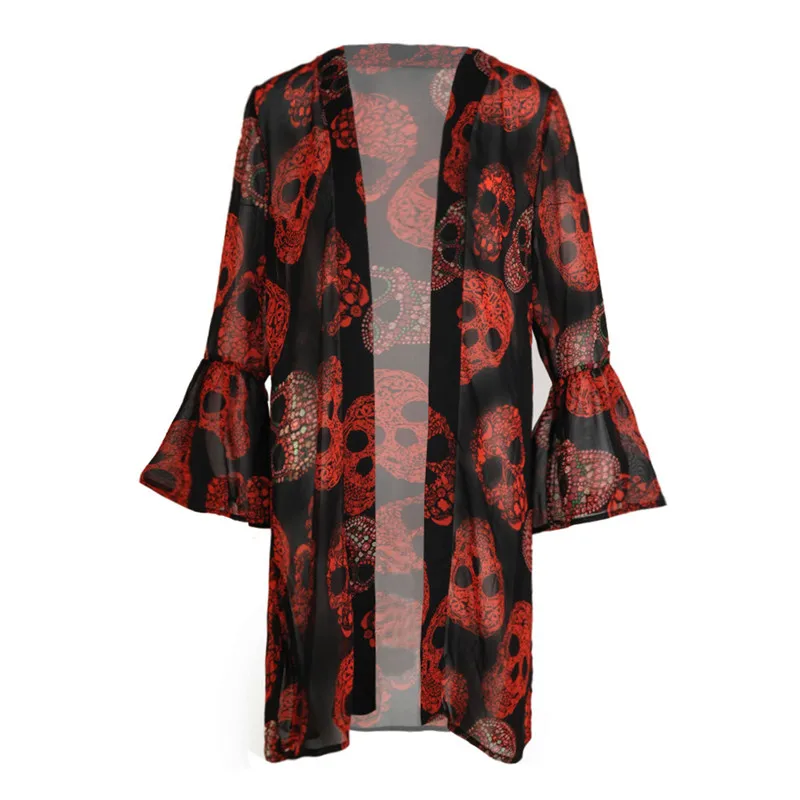 

Women Casual Vintage Kimono Cardigan Ladies 2019 Summer Long Crochet Chiffon Kimono preto Loose printed Blouse Tops Black D20