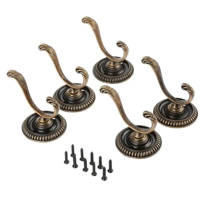 

5Pcs Antique Door Hanger Hooks Vintage Bathroom Wall Hanger Hats Bag Keychain Zinc Alloy Hook Coat Wall Hooks with Screws 5.4c