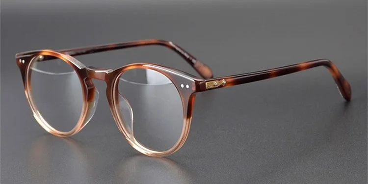 Ацетатные прозрачные круглые очки винтажные оптические очки оправа для мужчин и женщин прозрачные маленькие очки оправа с линзами при миопии очки - Цвет оправы: Light Brown