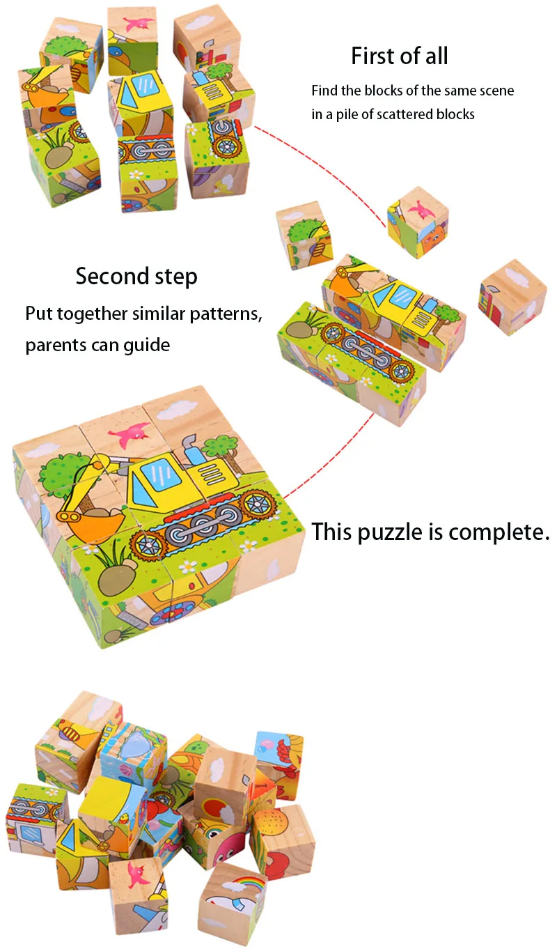 Высокое качество 9 шт. деревянные трехмерные головоломки детские развивающие игрушки 3D Строительные блоки шестисторонняя живопись