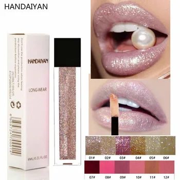 

HANDAIYAN Shiny Glitter Lip Gloss Matte Shimmer Lipstick Velvet Matt Lipstivk Tint Waterproof Lipsticks Sparkle Mate Lipgloss