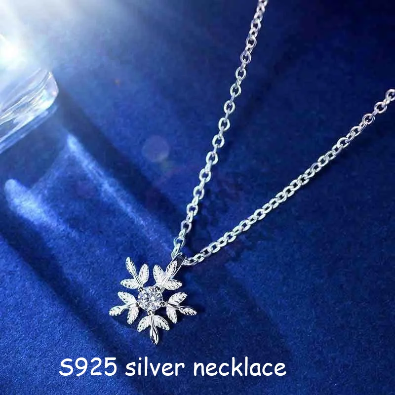 Модное милое серебряное ожерелье-цепочка Снежинка с цирконием женские ожерелья 925 ювелирные изделия - Окраска металла: 925 silver necklace