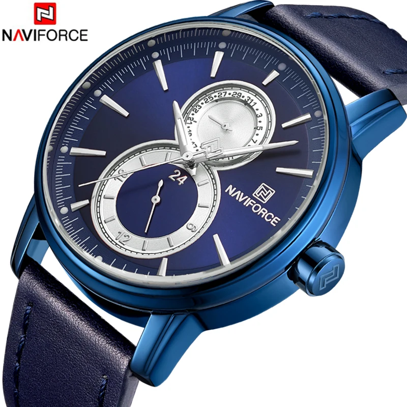 

NAVIFORCE Top Brand Men Business Casual Watches Simple Fashion Man Quartz Wristwatch Leather Waterproof Analog 24Hour Date Clock