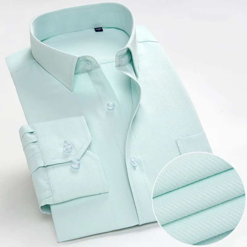 New Autumn Mens Dress Shirt Long Sleeve Casual Pure Color Business Red Stand Collar Male Clothing Camisa Masculina Social