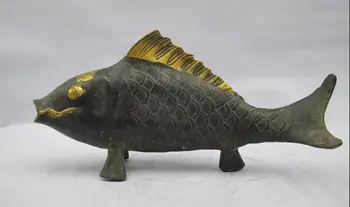 

Lucky Chinese Feng Shui Bronze Gilt cyprinoid Fish Folk fortunate statue