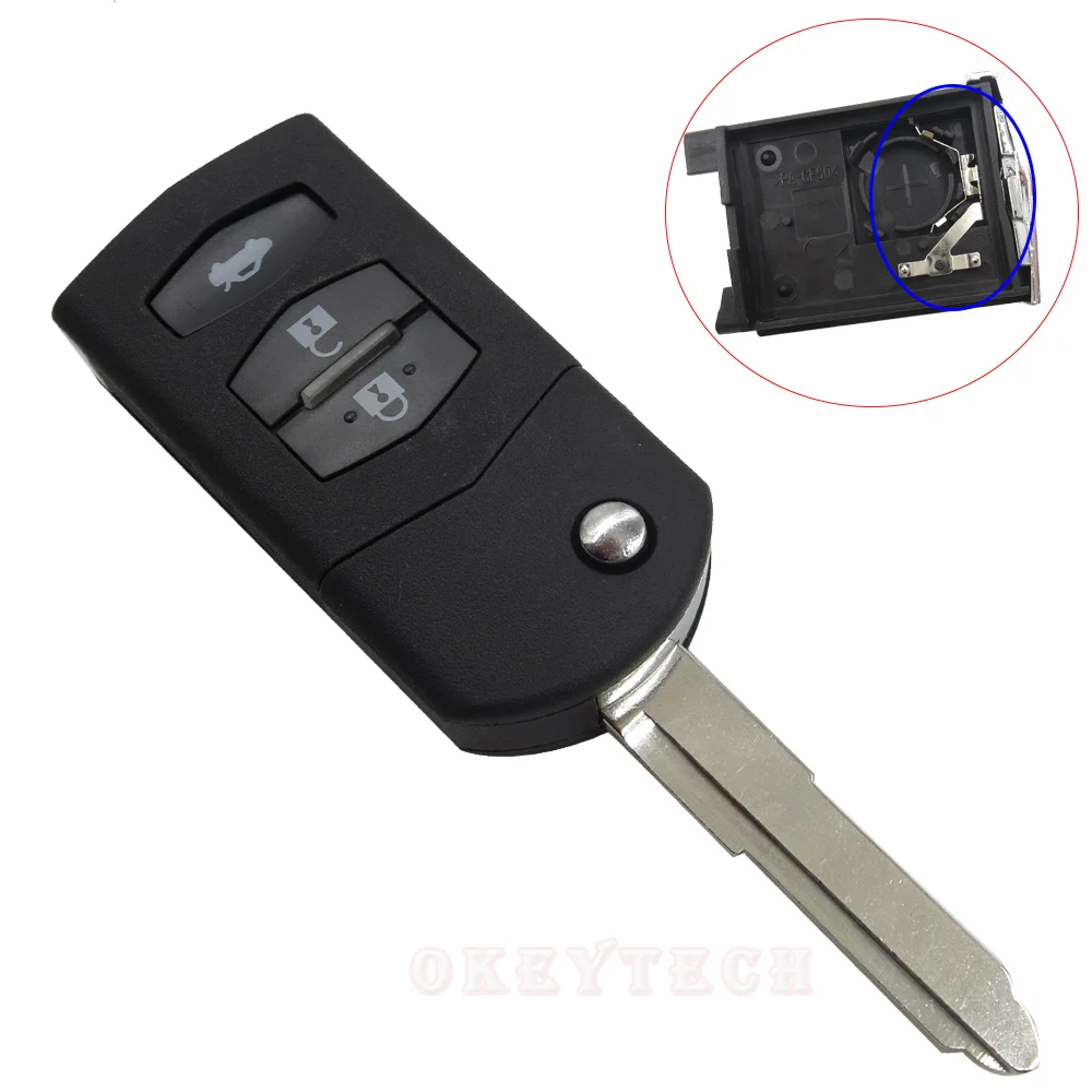 OkeyTech New 3 Buttons Folding Remote Flip Key Case Shell Fob Smart Car Key Housing Cover for Mazda 2 3 5 6 RX8 MX5 Uncut Blade