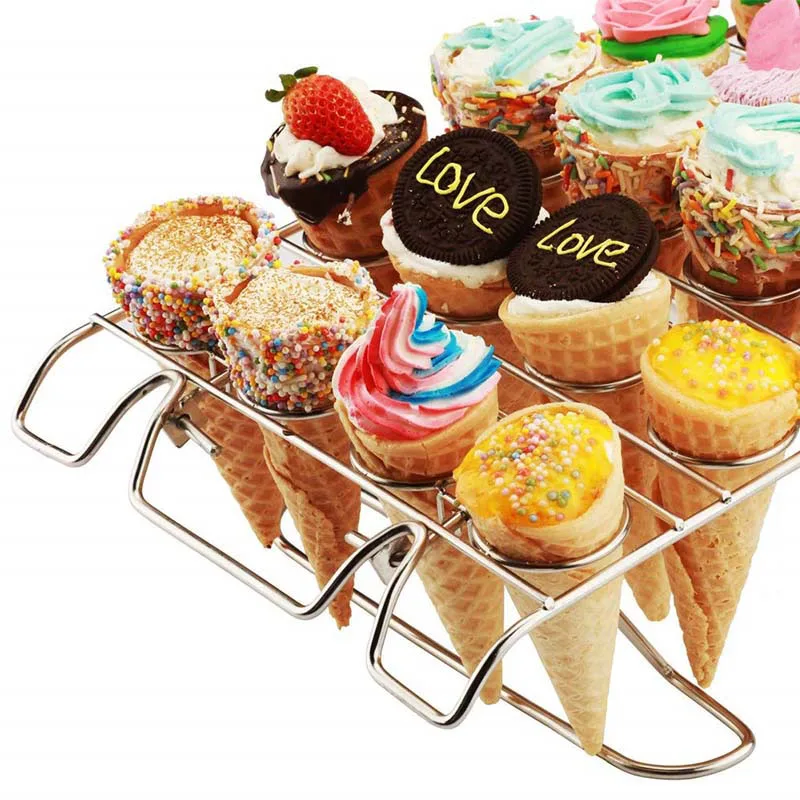 

Cupcake Cone Baking Rack 12/16 Ice Cream Cone Holder Stand Cake Pastry Tray Portaprovette dolce Porta cono gelato H99F