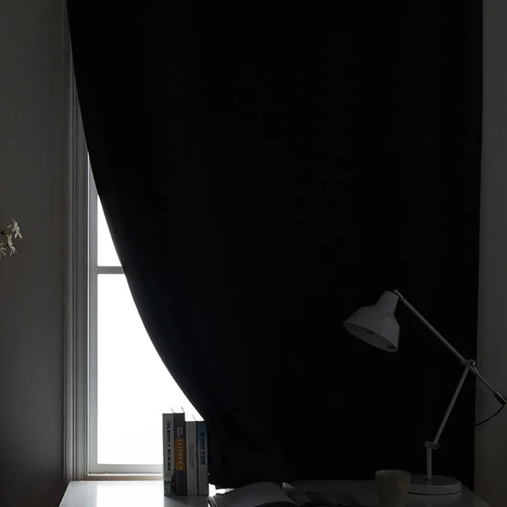 Плотные простые однотонные черные оконные шторы на липучке с двойным лицом шторы из полиэстера для дома, офиса, кафе, оконные шторы, Декор