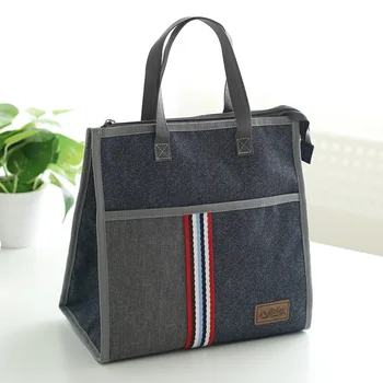 

new fashion denim insulated lunch bag box casual thermal picnic bag for kids men and women cooler thermo food bag