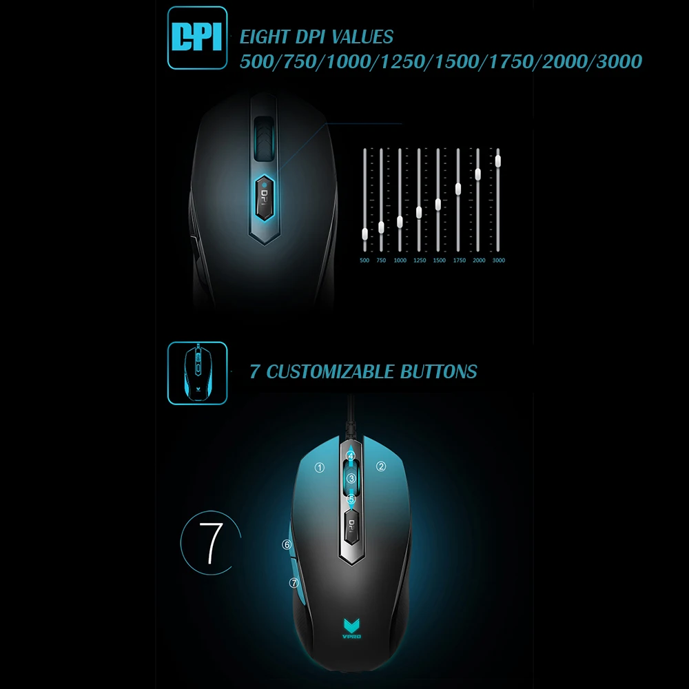 Оптическая эргономичная мышь Rapoo V210 3000 DPI 5 7 кнопок|wired gaming mouse|gaming mousegaming mouse mice |
