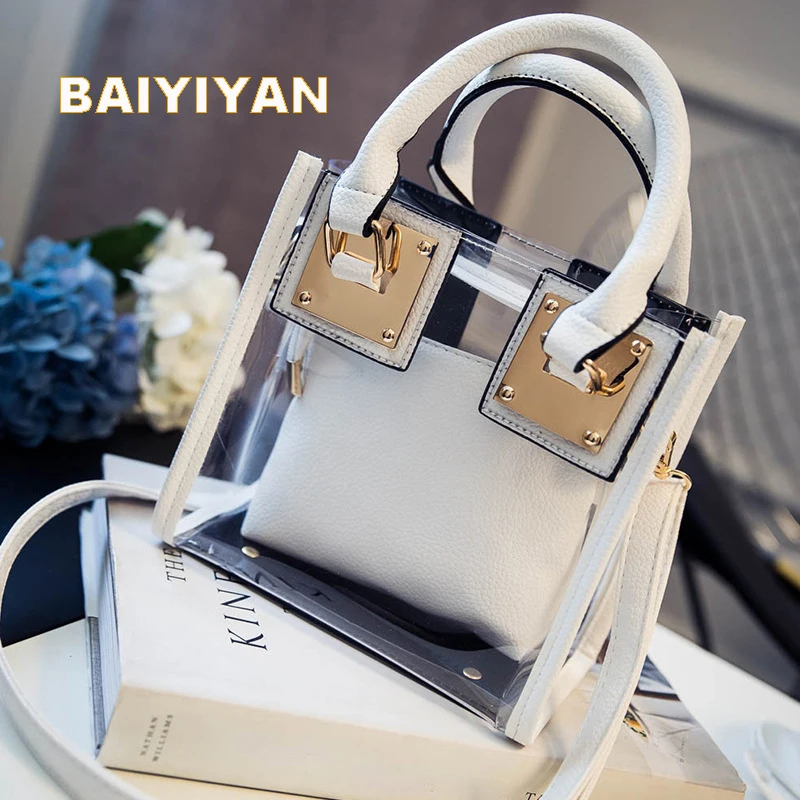 

Transparent Tote Bag Women's Handbag Crystal Small Beach Bag Candy Color Jelly Bag Girls Casual Waterproof Shoulder Bag