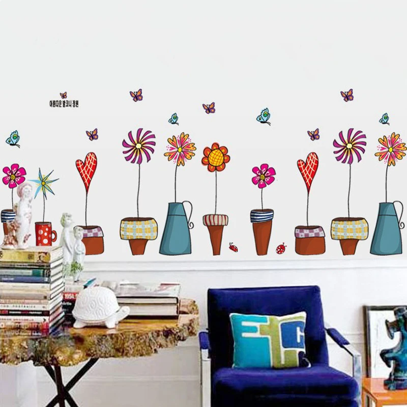 

Cartoon Home Decor Flower Butterfly Wall Sticker Papel Windows Floor Glass Creative Sticker Decor for Kids Room Decal